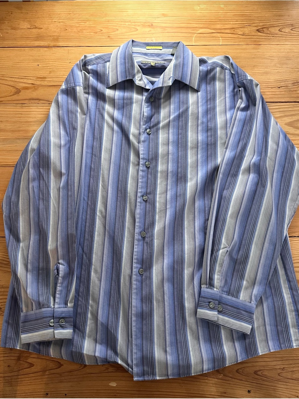 Kenneth Cole Reaction Blue and White Vertical Stripe Dress Shirt